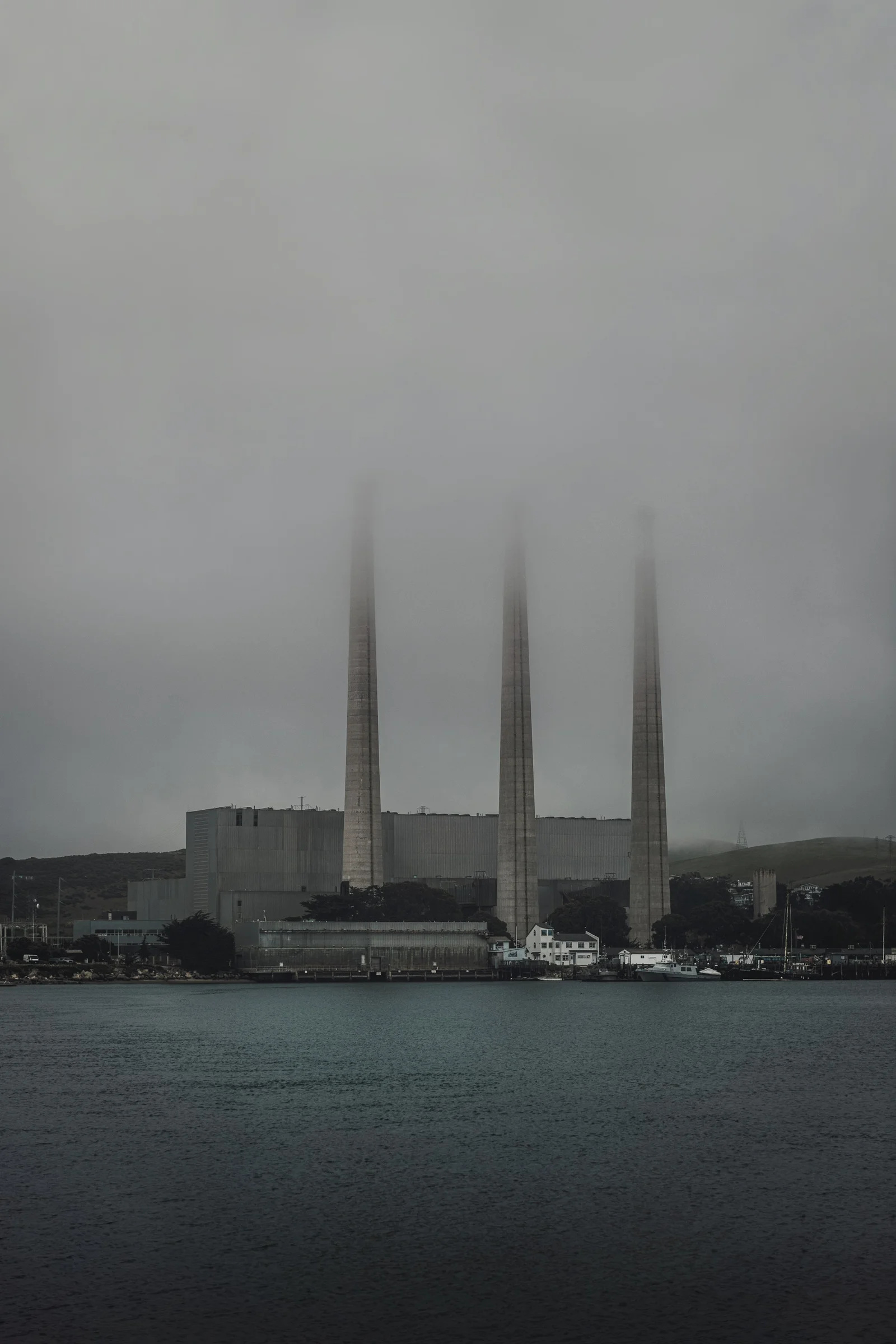 Morro Bay power complex in coastal fog
